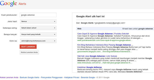 google lansiran (google alerts)